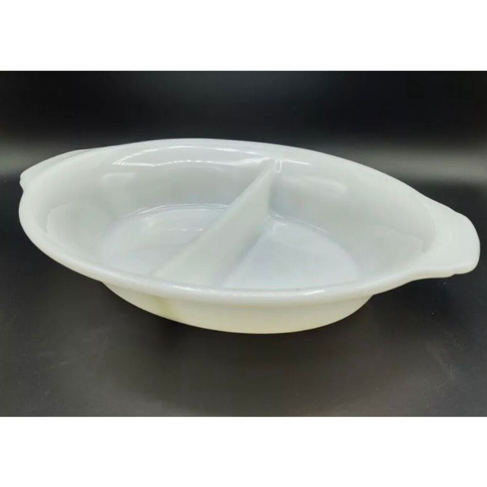 Vintage FIRE KING Divided Casserole Dish #468 Milk Glass Anchor Hocking Bakeware